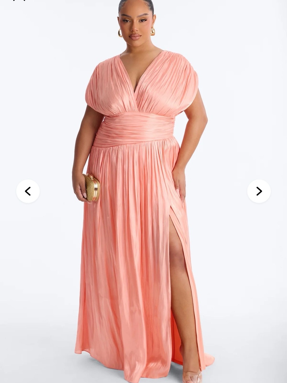Fashion Nova Blush Coral Pleated V-Neck Maxi Dress